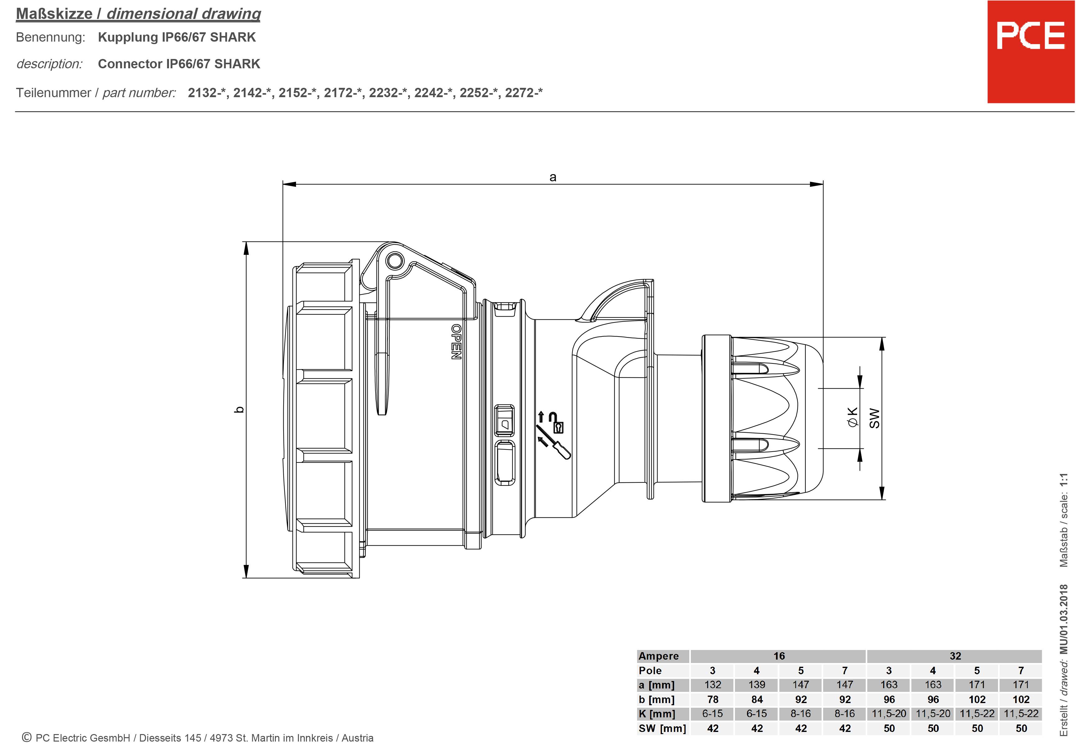 PCE venttechnik 225-6ttx CEE Kupplung 32 A 5polig 400 V 1 St.