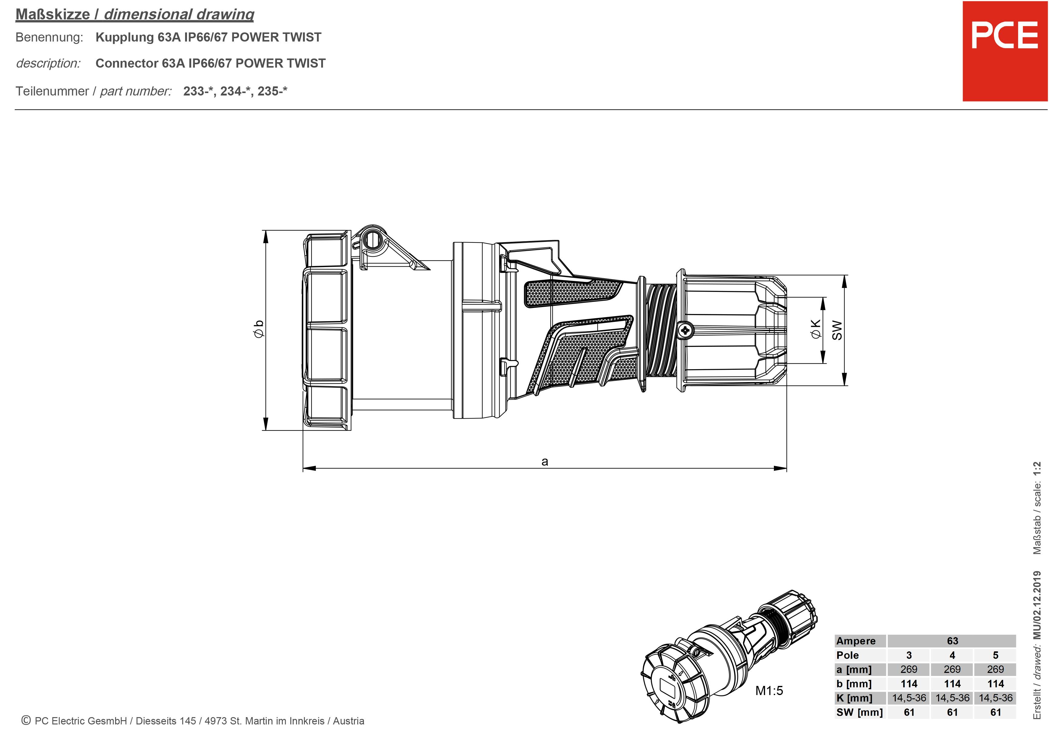 PCE venttechnik 235-6xs CEE Kupplung 63 A 5polig 400 V 1 St.