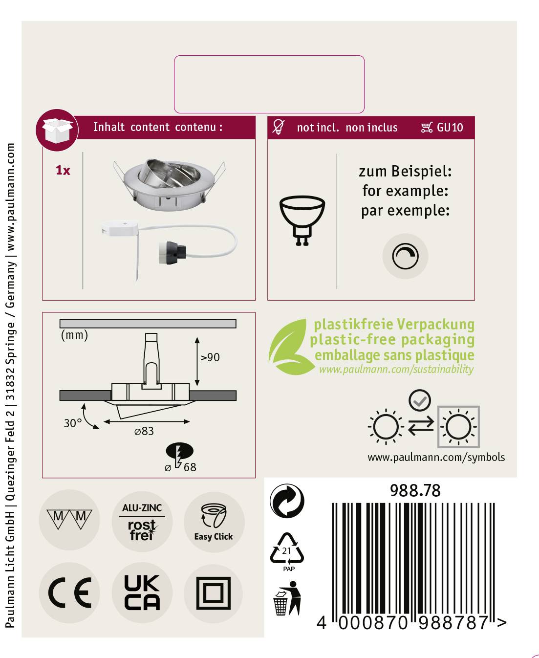 Paulmann 98878 Premium Line Einbauring Halogen GU10 50 W Eisen (gebürstet)