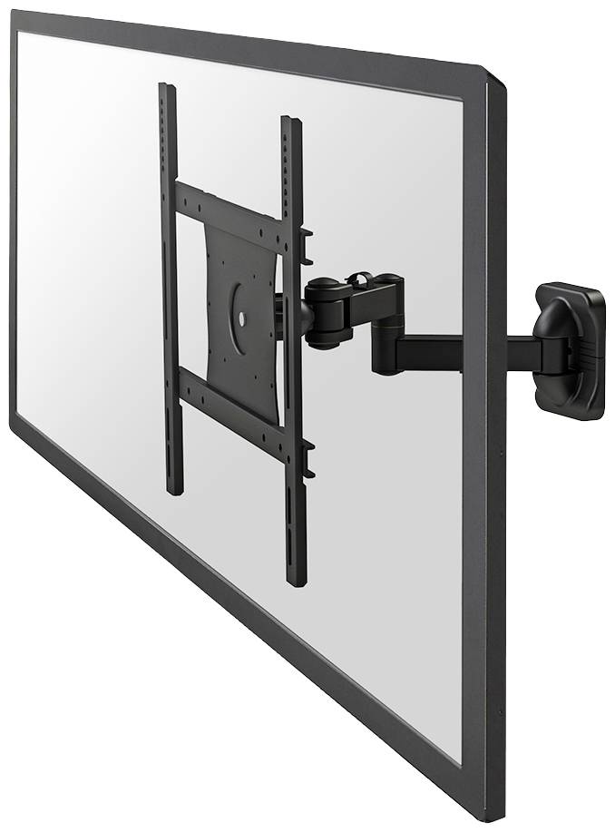 Flacher Fernseher befestigt an einer schwenkbaren Wandhalterung, zeigt verschiedene Blickwinkelmöglichkeiten.