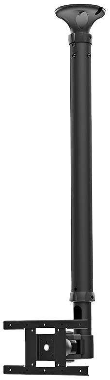 Schwarze, verstellbare Deckenhalterung für Projektoren, aus Metall, mit zylindrischem Rohr und rechteckigem Montagefuß unten.