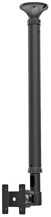 Eine schwarze Deckenhalterung mit einem langen, verstellbaren Arm, geeignet zur Befestigung von Projektoren oder Monitoren.