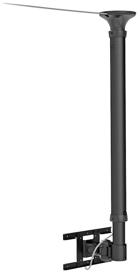 Eine schwarze teleskopische Antenne, montiert auf einer Halterung mit Kabelverbindung, vermutlich für den Außenbereich konzipiert.