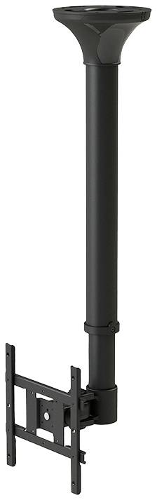 'Schwarze Deckenhalterung für TV' zeigt eine stabile, verstellbare Halterung mit einer langen Stange und VESA-kompatibler Aufnahme.