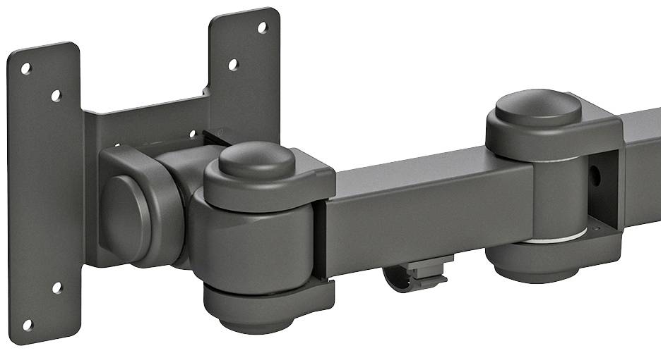 Schwarze TV-Wandhalterung mit Gelenkarmen und Wandplatte, geeignet für das flexible Ausrichten eines Flachbildfernsehers.