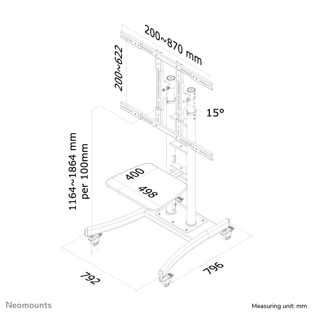 Neomounts PLASMA-M2000E TV-Rollwagen Höhenverstellbar 94,0 cm (37") - 177,8 cm (70") Neigbar