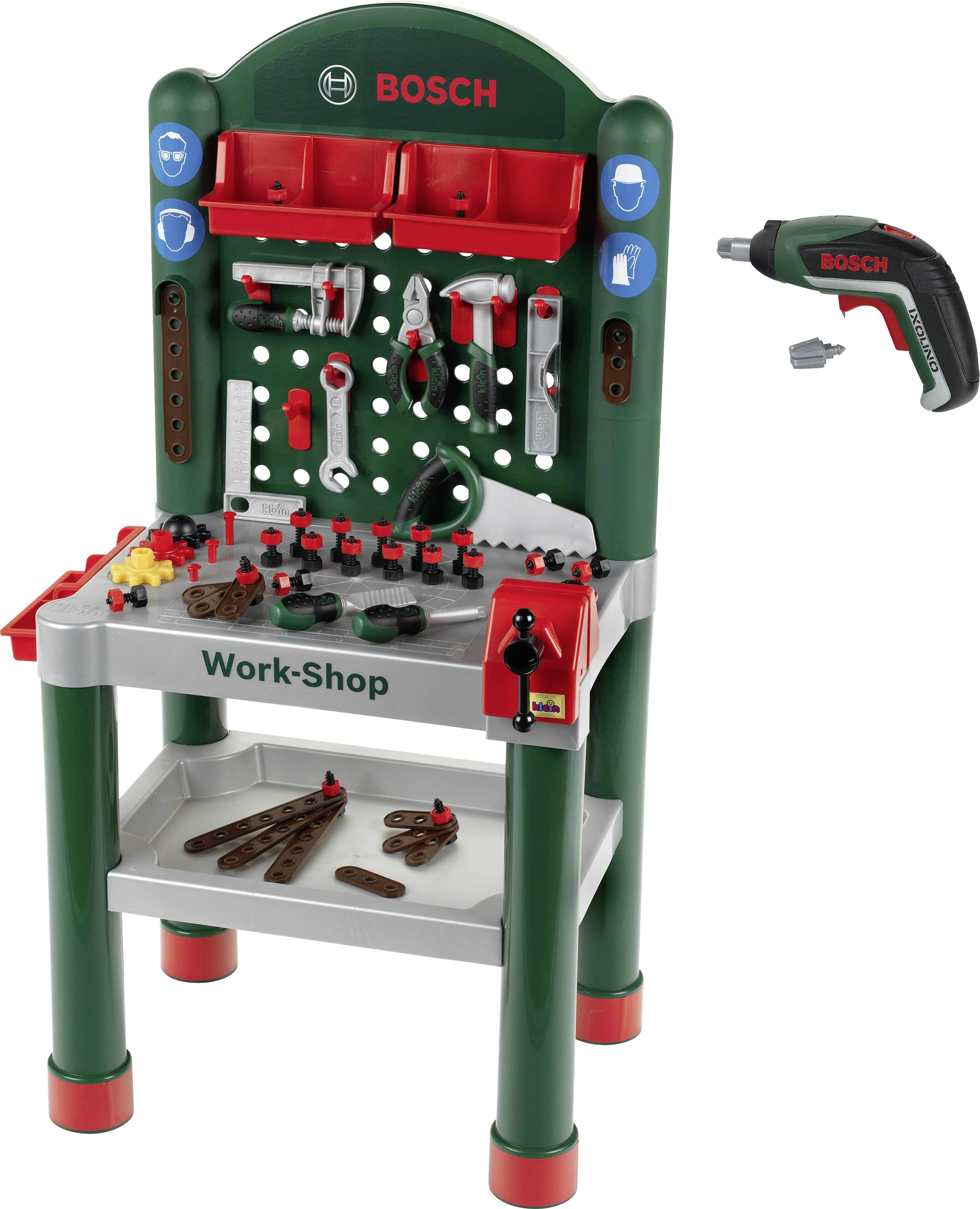 Klein Theo 41602937 Bosch Kinder-Werkbank inkl. Ixolino Akkuschrauber