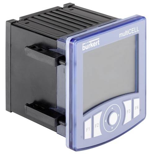 Ein elektronisches Anzeige- und Regelgerät von Bürkert namens 'multiCELL', mit großem Display und vier Funktionstasten (F1 bis F4).