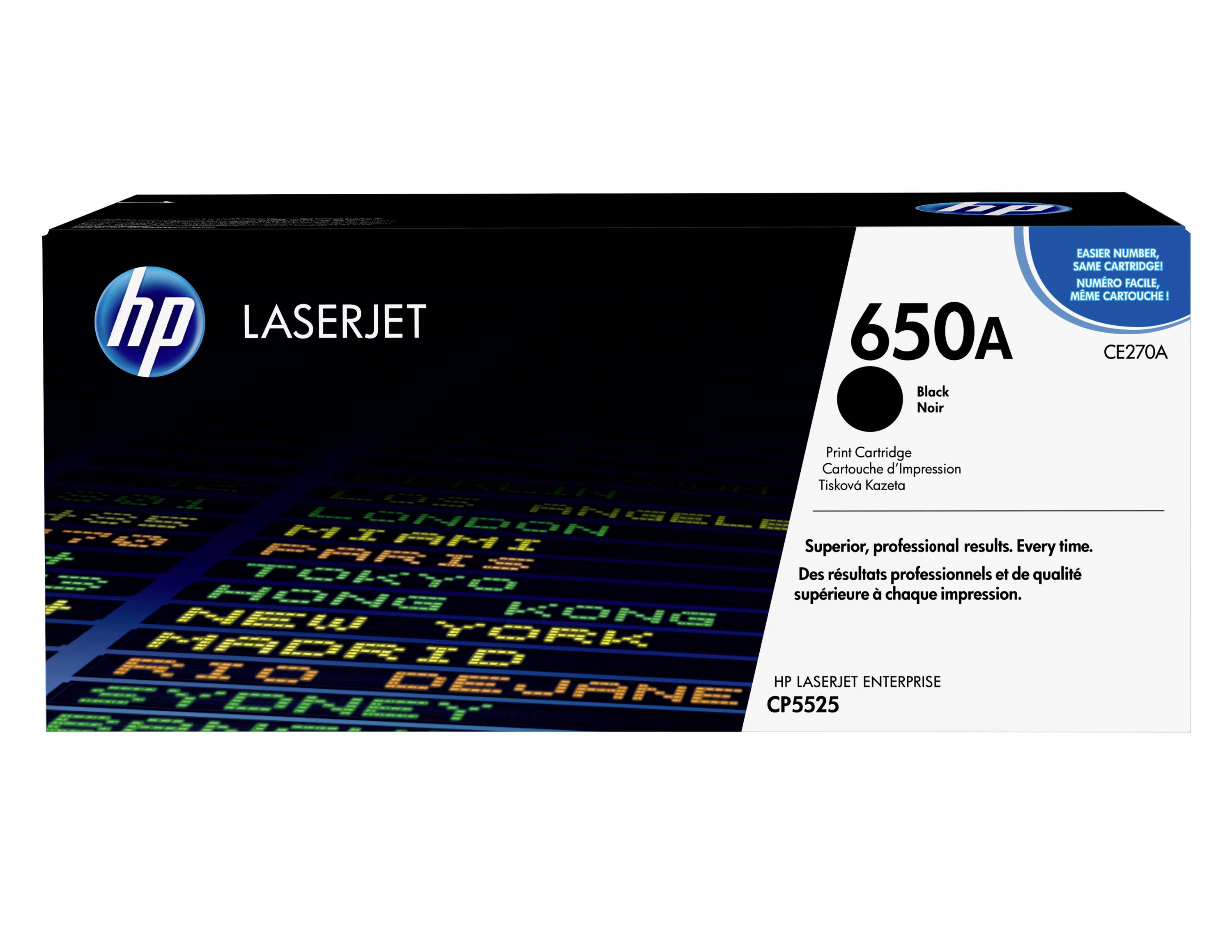 HP LaserJet 650A schwarze Tonerkartusche, Modell CE270A, für LaserJet Enterprise CP5525 Drucker.