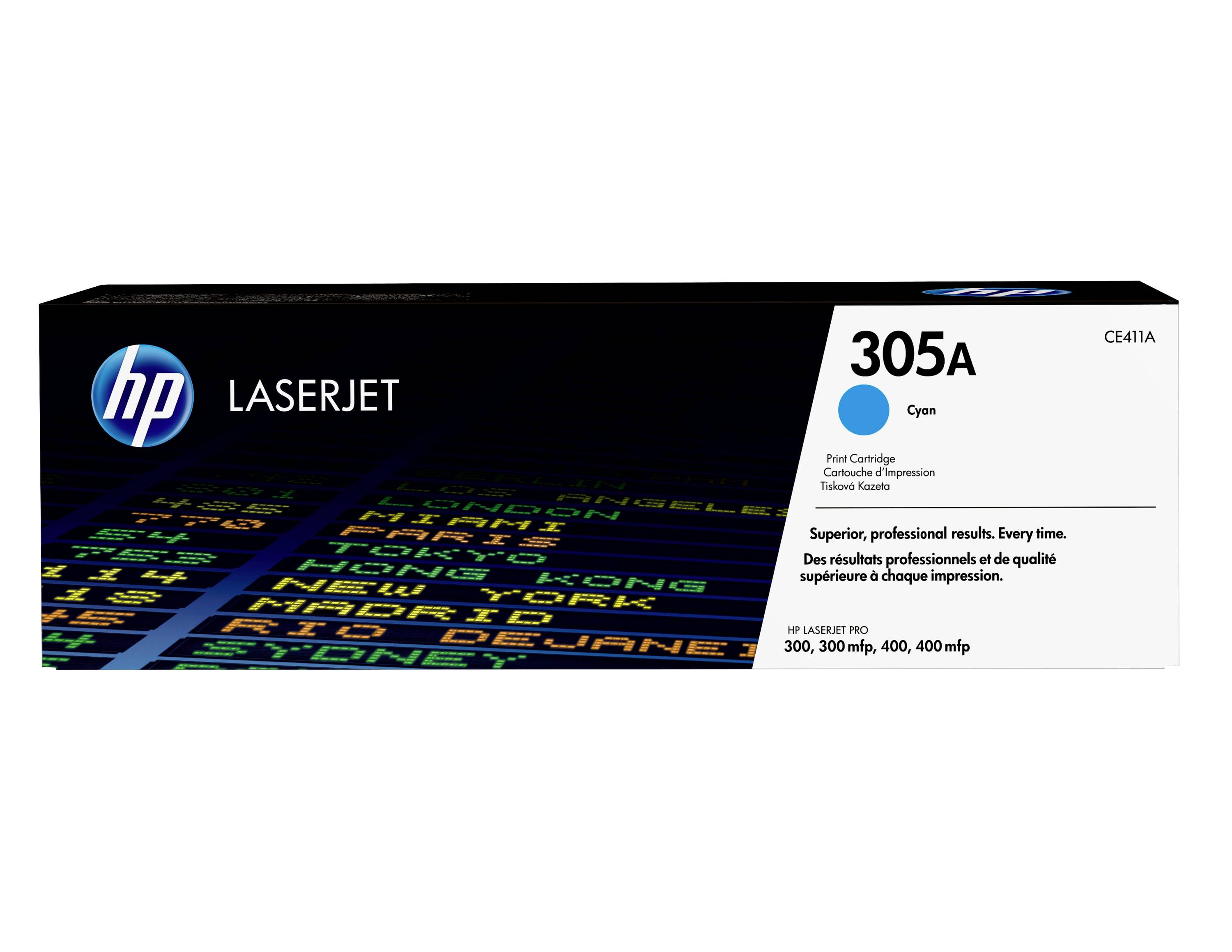 HP LaserJet 305A Cyan-Druckkassette für Laserdrucker, gekennzeichnet mit CE411A und kompatibel mit HP LaserJet Pro 300, 300 mfp, 400 mfp.