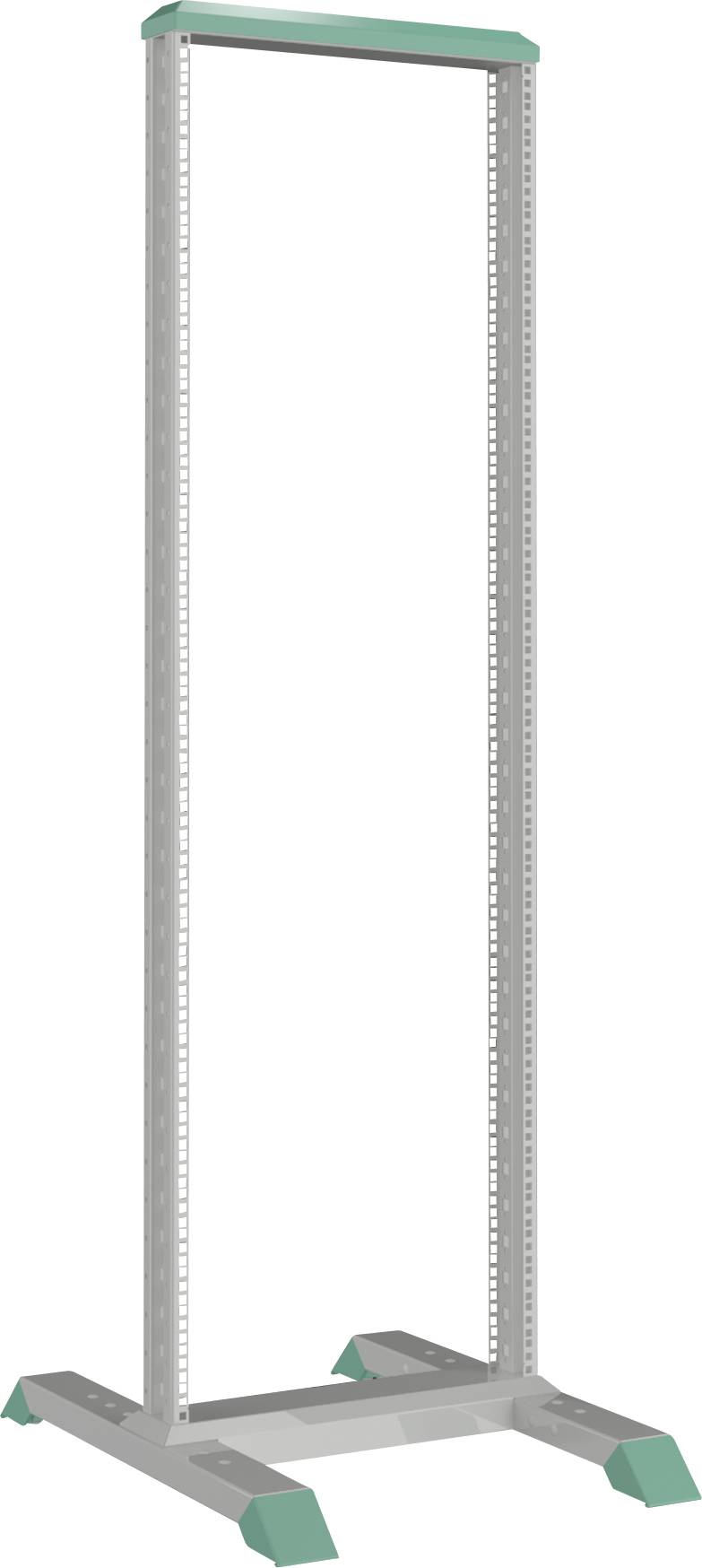 Metallgestell mit hoher Bauweise, geeignet für das Rackmounting von Geräten. Es hat eine offene Struktur ohne Seitenwände.