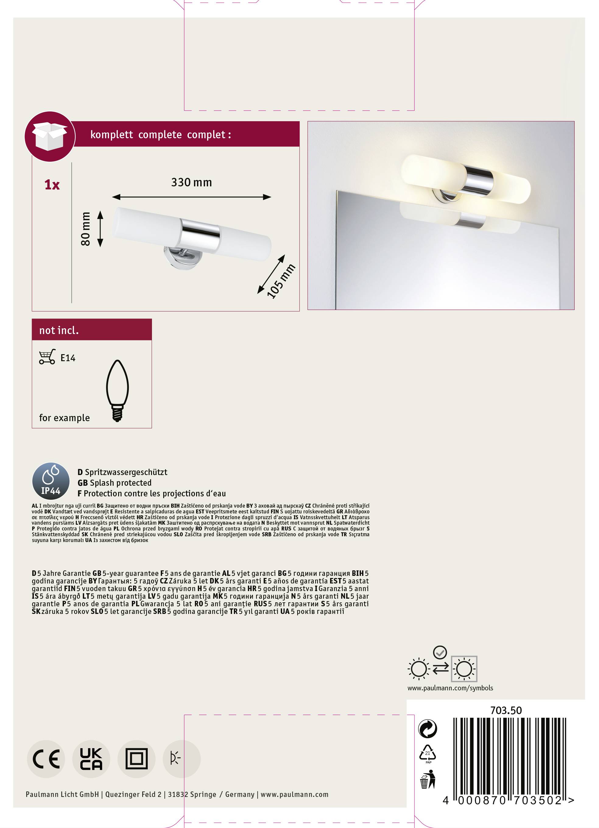 Paulmann Lenia 70350 Bad-Wandleuchte 40W Chrom