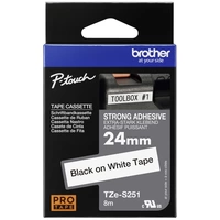 Brother Schriftband Extra stark klebend TZe TZe-S251 Bandfarbe: Weiß Schriftfarbe:Schwarz 24 mm 8 m Brother Schriftband Extra stark klebend TZe TZe-S251 Bandfarbe: Weiß Schriftfarbe:Schwarz 24 mm 8 m