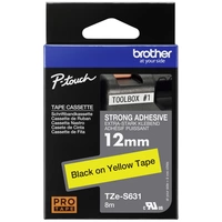 Brother Schriftband Extra stark klebend TZe TZe-S631 Bandfarbe: Gelb Schriftfarbe:Schwarz 12mm 8m Brother Schriftband Extra stark klebend TZe TZe-S631 Bandfarbe: Gelb Schriftfarbe:Schwarz 12mm 8m