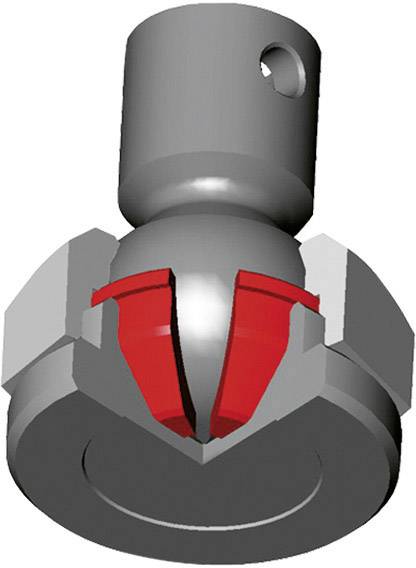 Eine schematische Darstellung eines Werkzeugs mit einer runden, grauen Basis und zwei roten Schneidekanten.