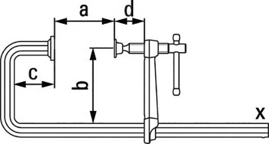Technische Zeichnung einer Klemme mit den Maßen a, b, c, und d. Die Klemme ist in seitlicher Ansicht dargestellt.