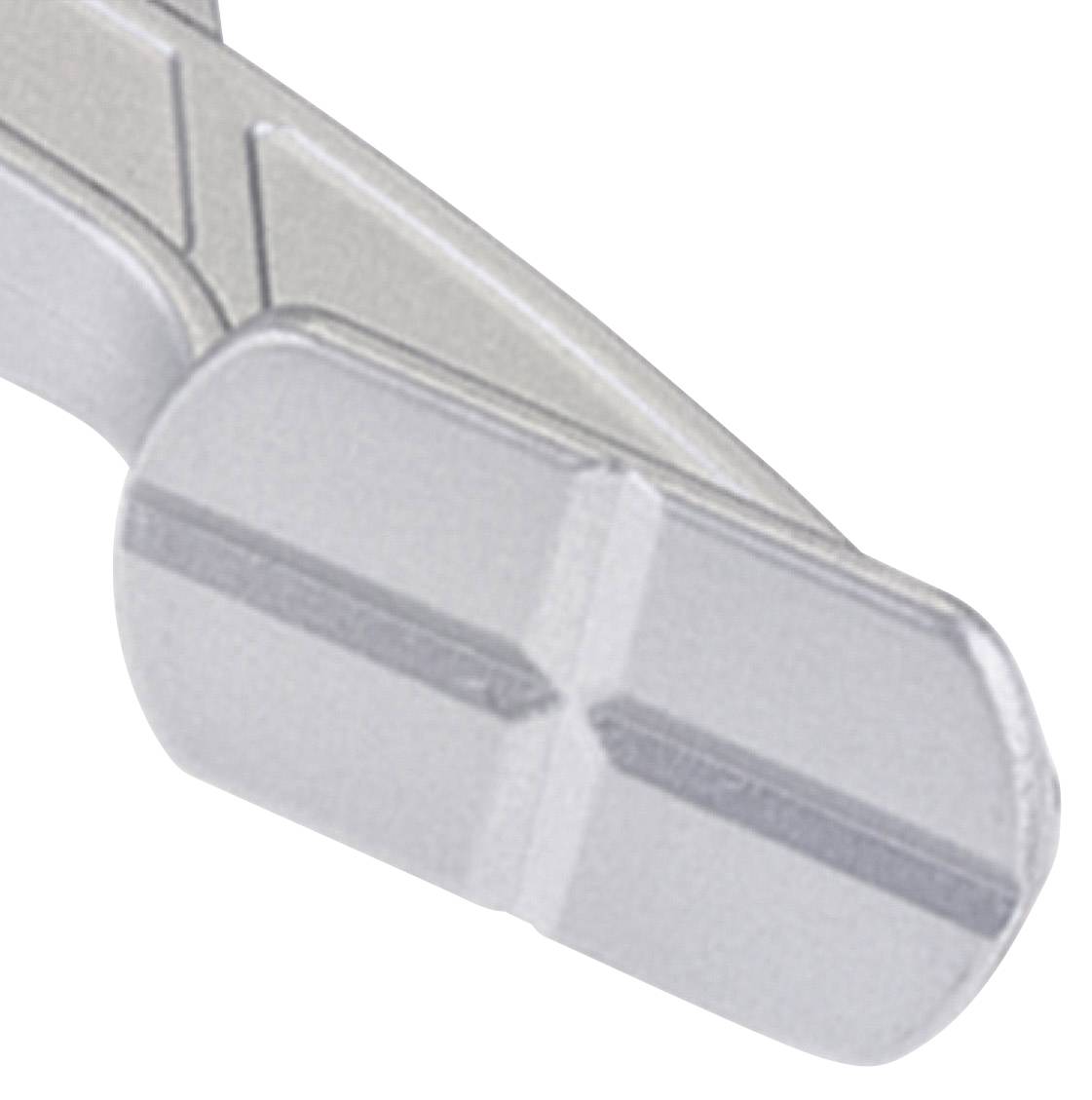 Ein silbernes Metallbauteil mit kreuzförmigen Vertiefungen.