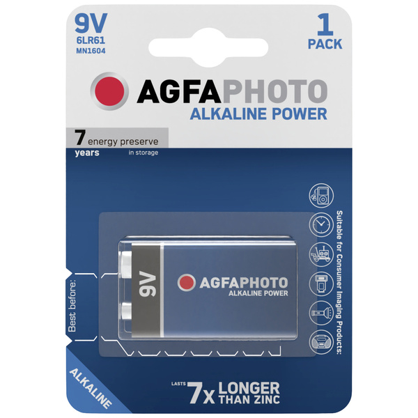 AgfaPhoto 6LR61 9 V Block-Batterie Alkali-Mangan 9 V