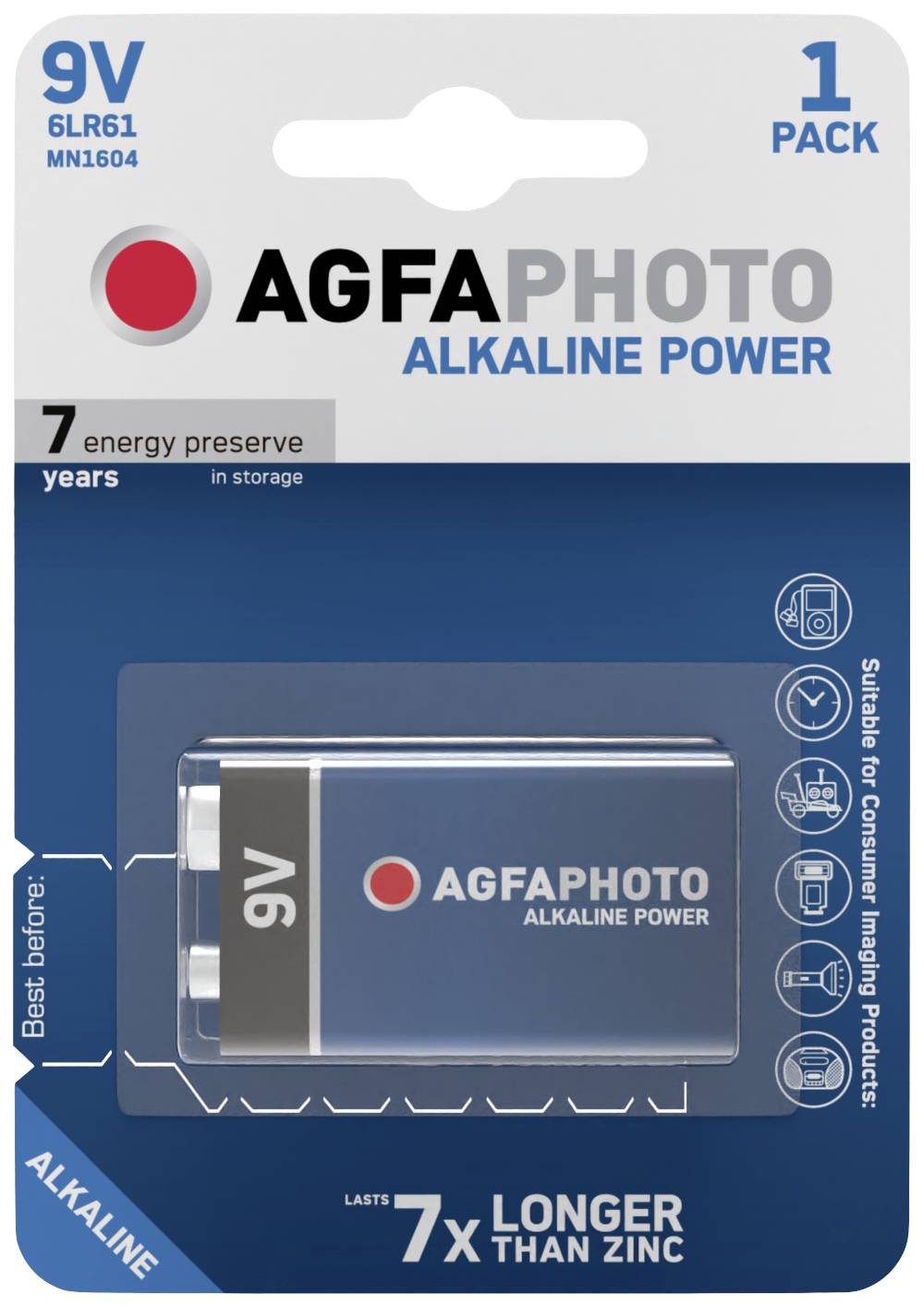 AgfaPhoto 6LR61 9V Block-Batterie Alkali-Mangan 9V 1St.