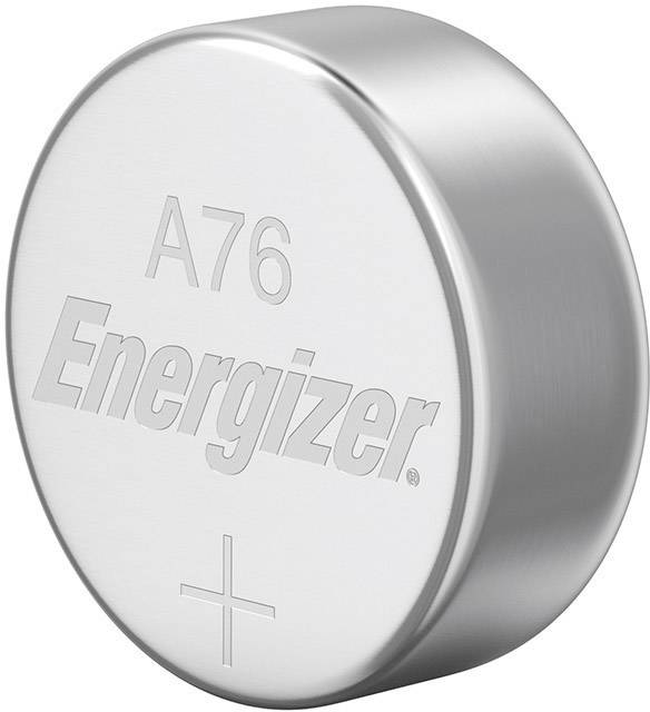 Runde silberfarbene Knopfzelle mit Gravur 'A76 Energizer +'.