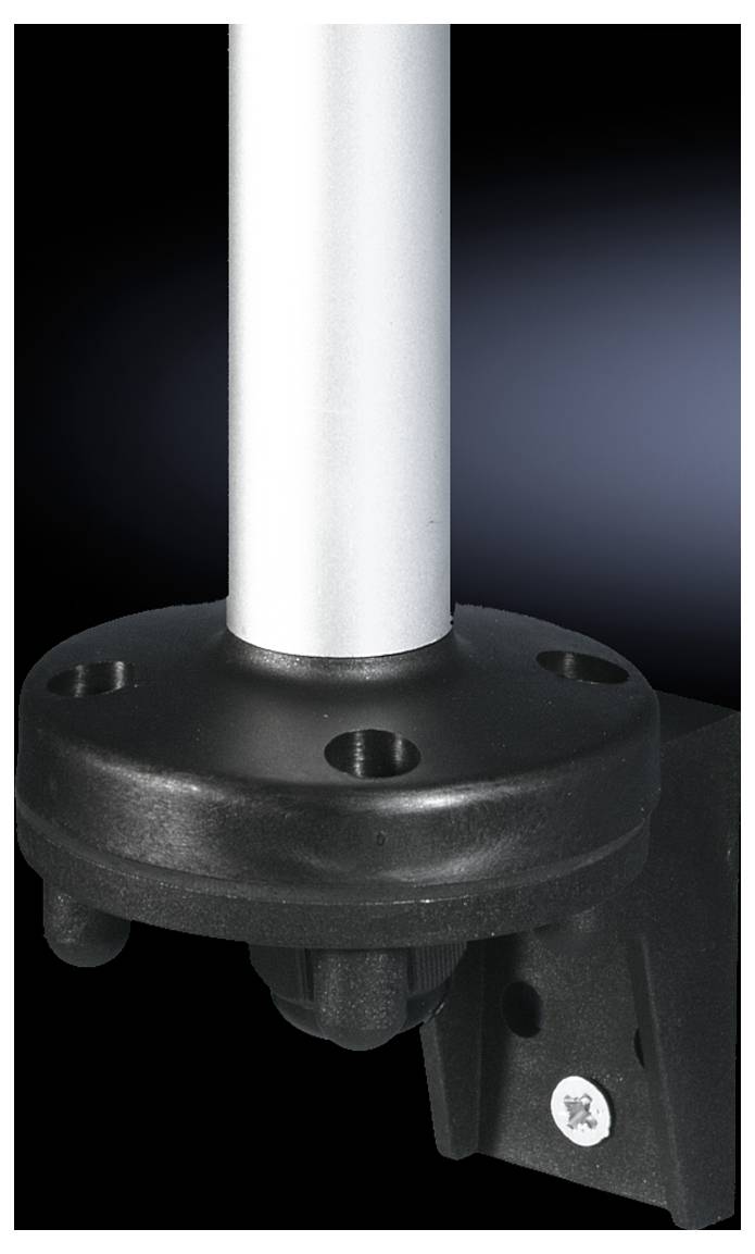 Halteapparatur aus Metall und Kunststoff, zeigt Befestigungsdetails und Montagemöglichkeiten für industrielle Anwendungen.