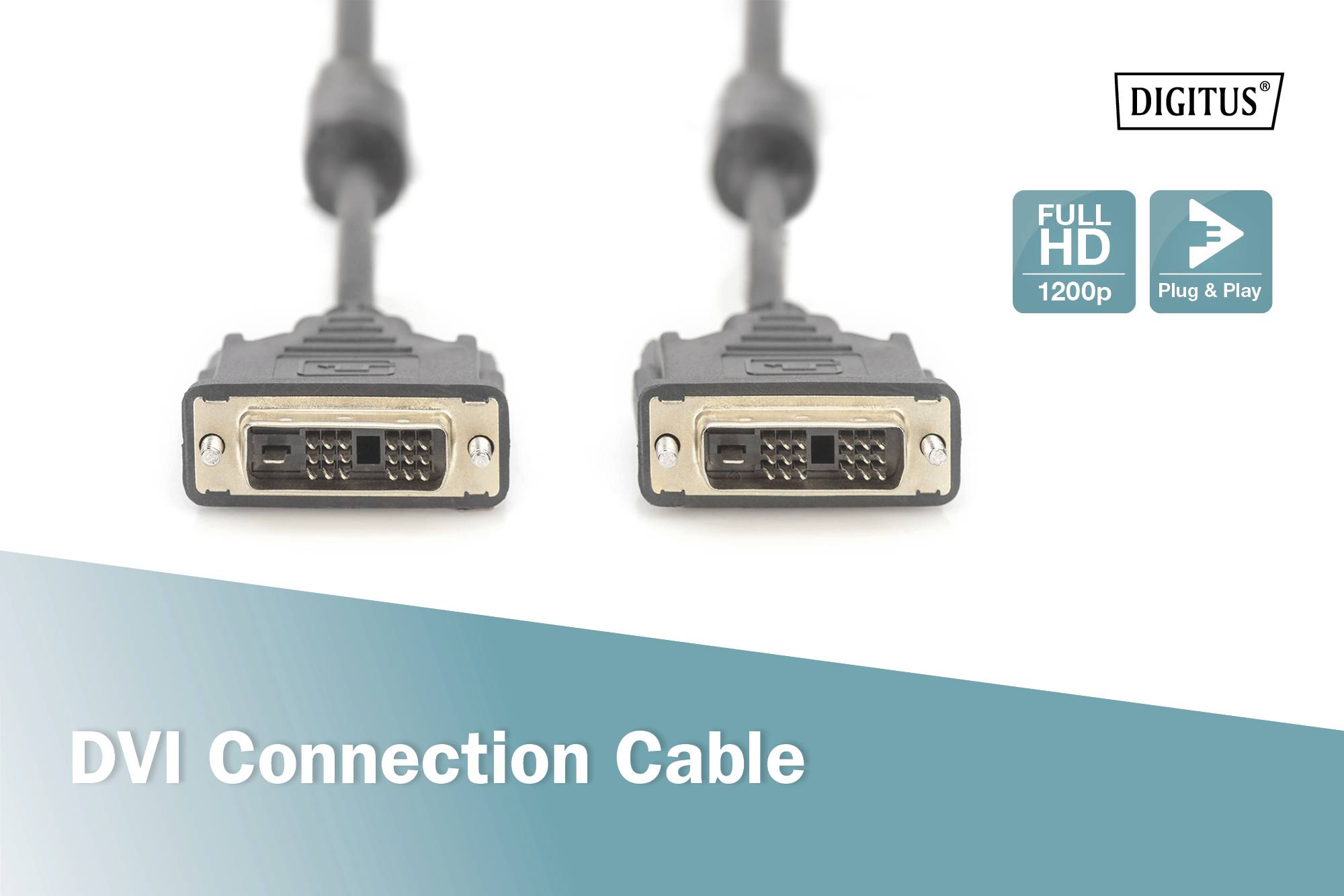 Digitus DVI Anschlusskabel DVI-D 18+1pol. Stecker, DVI-D 18+1pol. Stecker 2.00 m Schwarz AK-320100-020-S schraubbar, mit Ferritkern DVI-Kabel