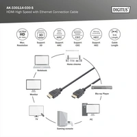 Digitus HDMI Anschlusskabel HDMI-A Stecker, HDMI-A Stecker 3.00m Schwarz AK-330114-030-S 4K UHD, vergoldete Steckkontakte Digitus HDMI Anschlusskabel HDMI-A Stecker, HDMI-A Stecker 3.00m Schwarz AK-330114-030-S 4K UHD, vergoldete Steckkontakte