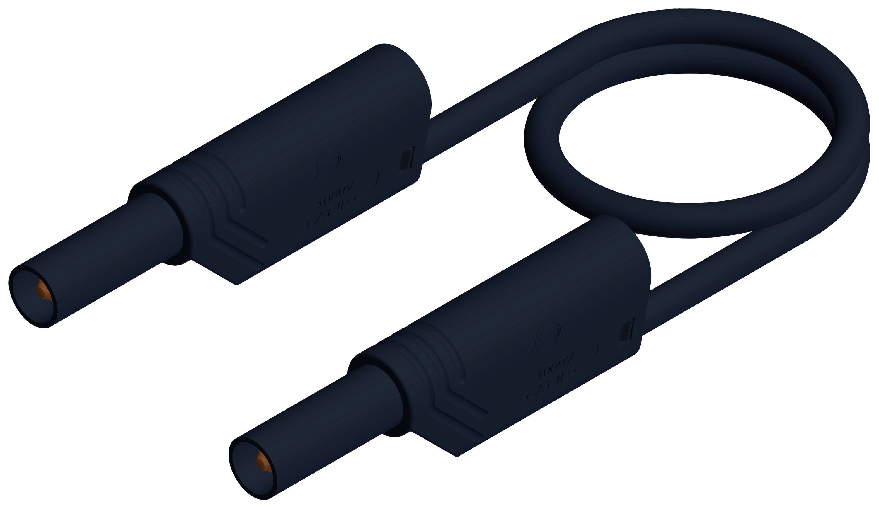Ein schwarzes Kabel mit zwei identischen Steckern. Das Kabel ist zu einer Schlaufe geformt.