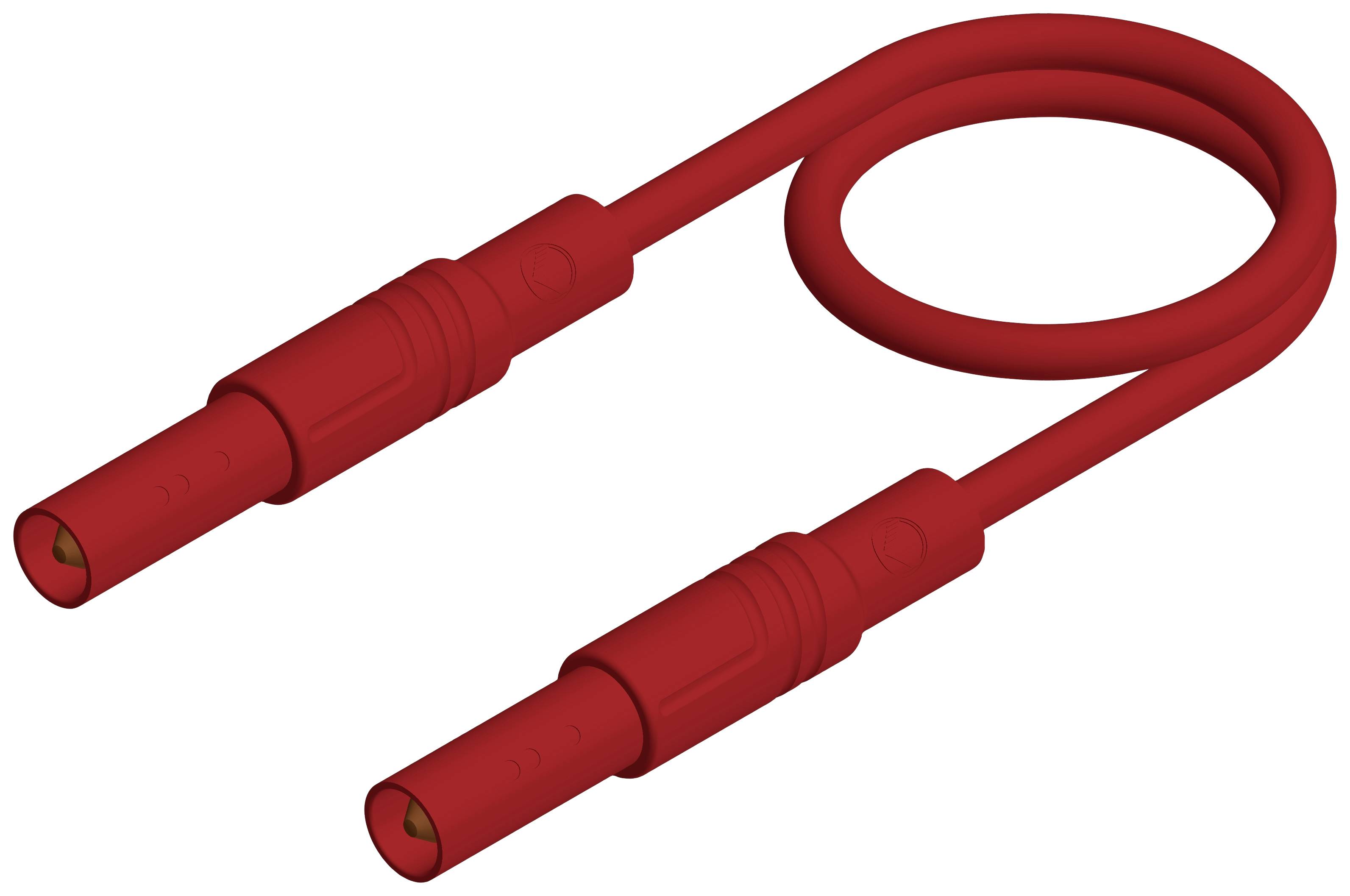 Ein rotes, koaxiales Kabel mit zwei Steckern.