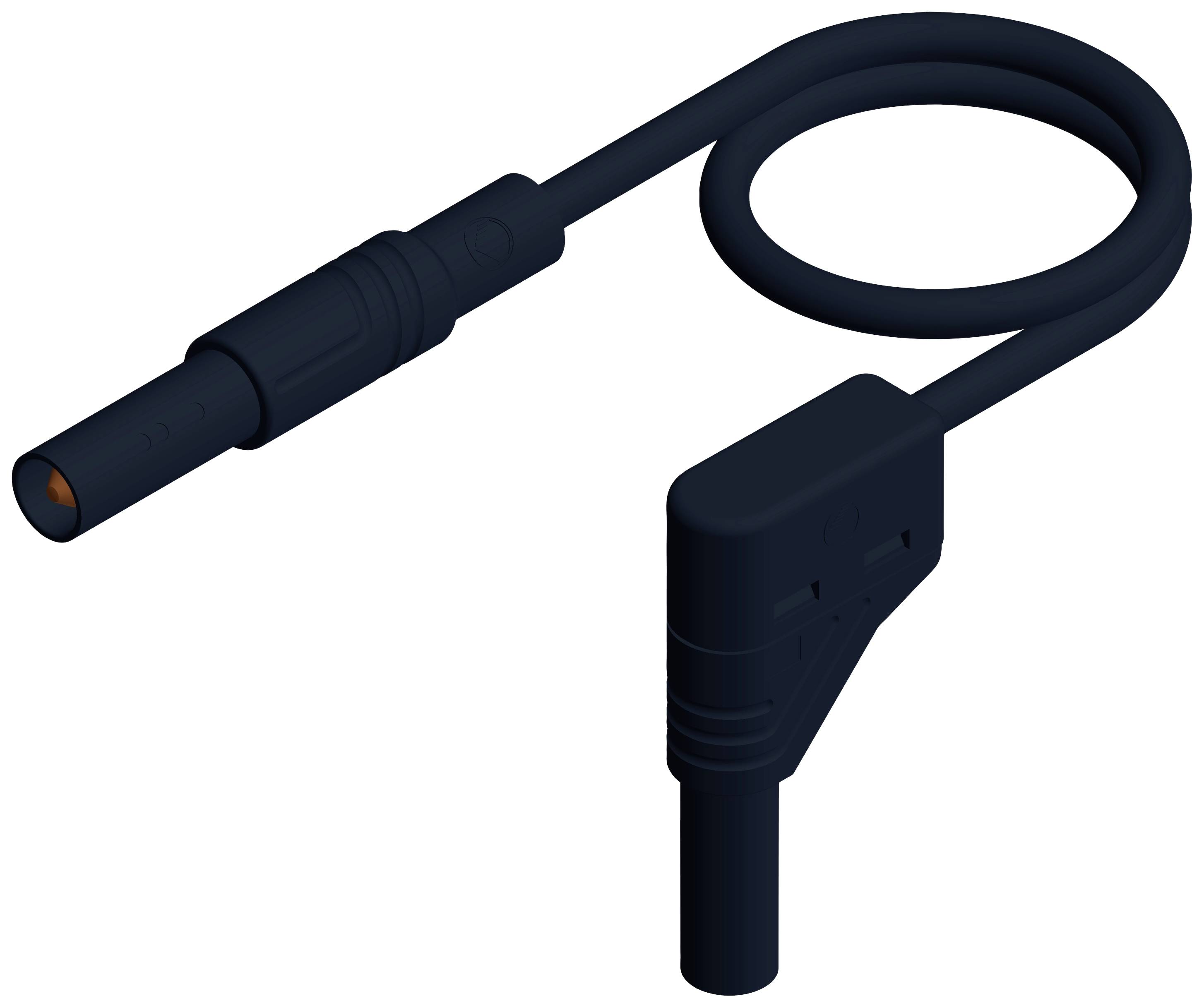 Ein schwarzes, coiled Kabel mit Steckern an beiden Enden, möglicherweise für elektronische Geräte oder Ladegeräte geeignet.