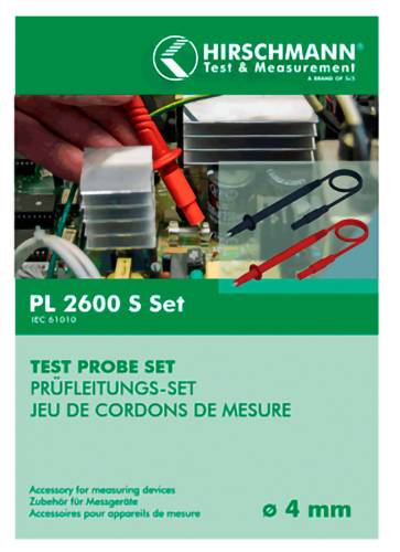 Produktpaket für Hirschmann Test & Measurement PL 2600 S Set Testmesssondenset, mit roten und schwarzen Messspitzen und Steckergröße '4 mm'.