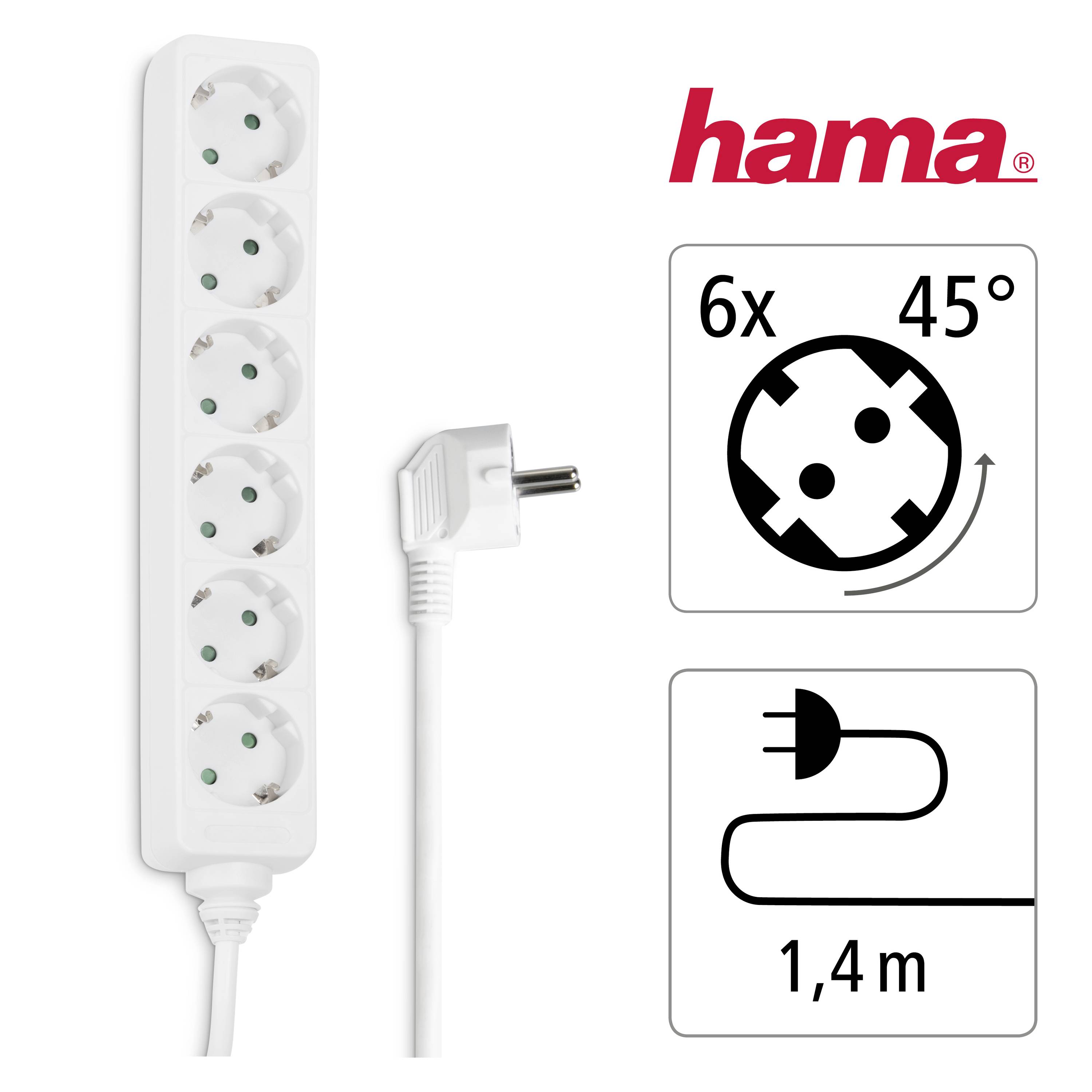 Hama 00030529 Steckdosenleiste 6fach Weiß Schutzkontakt 1 St.