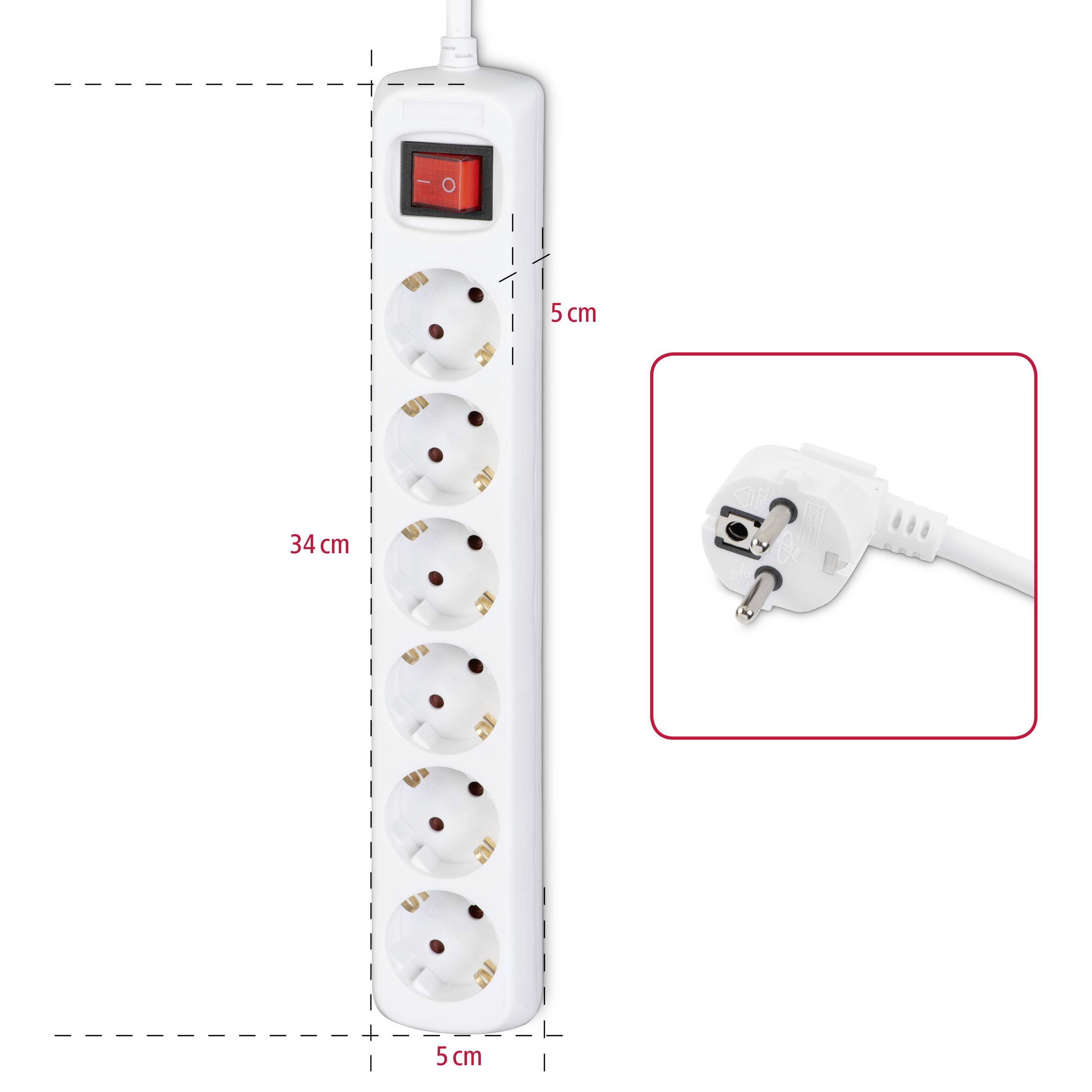 Hama 00030530 Steckdosenleiste mit Schalter 6fach Weiß Schutzkontakt 1St.