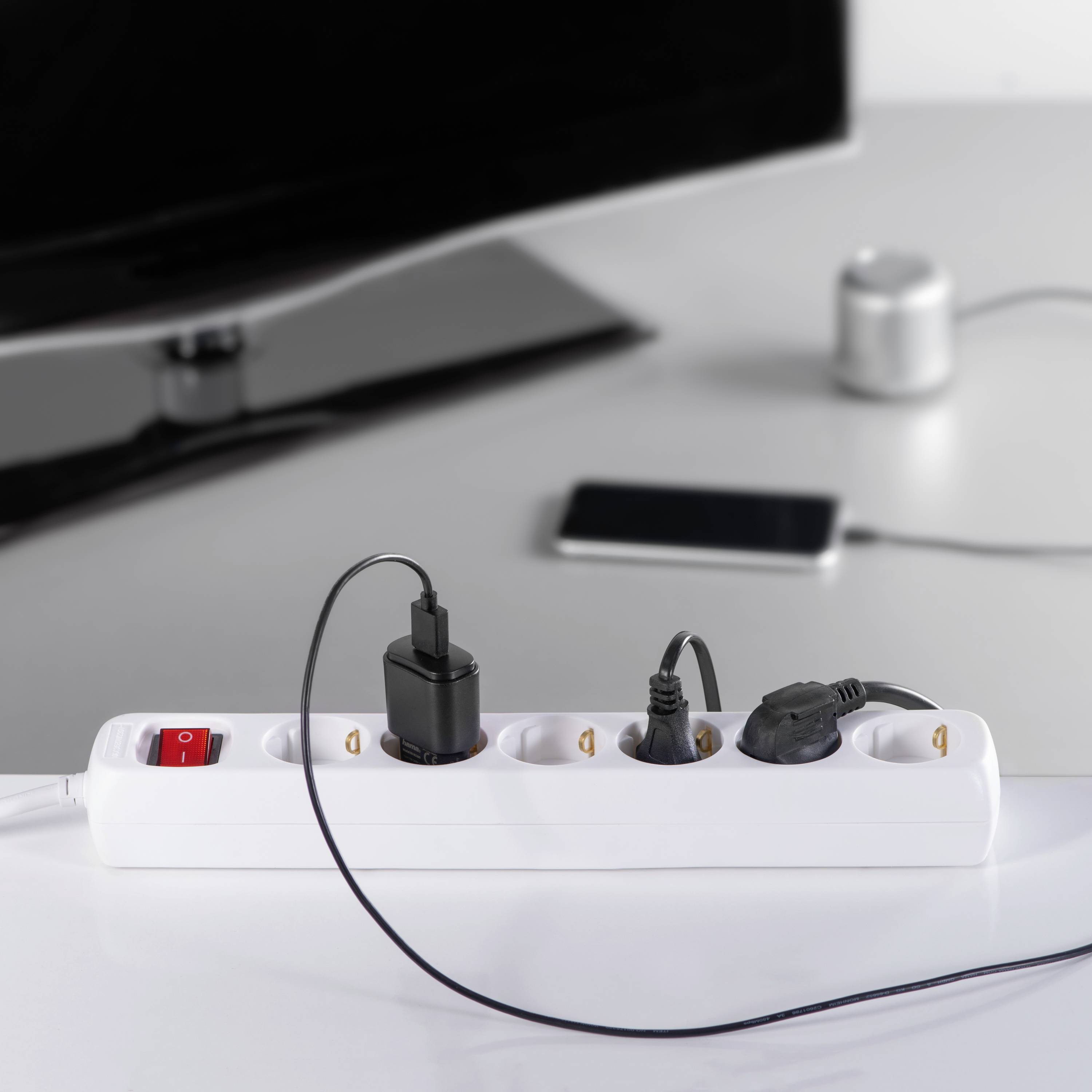 Hama 00030530 Steckdosenleiste mit Schalter 6fach Weiß Schutzkontakt 1St.