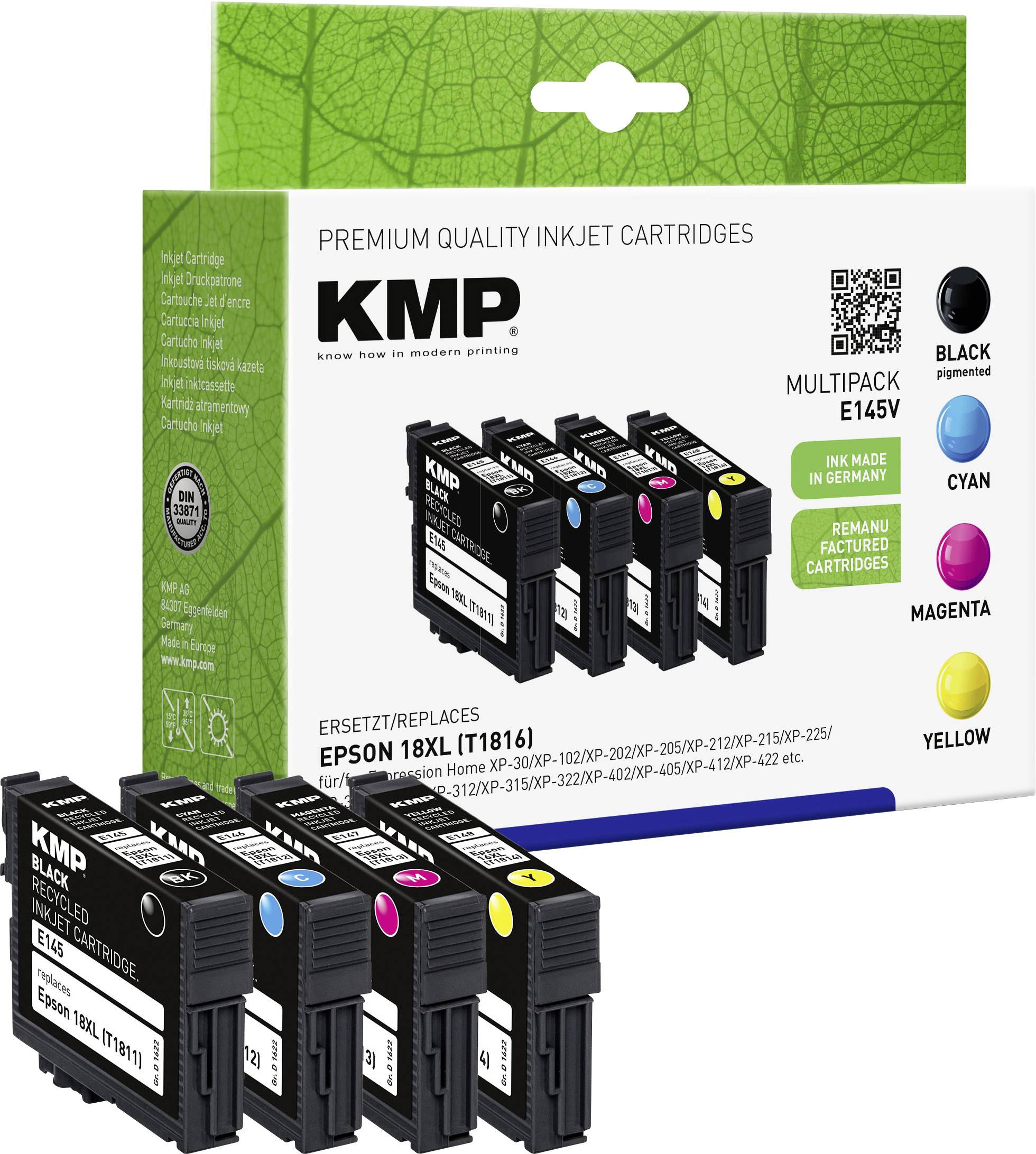 KMP Druckerpatrone ersetzt Epson 18XL, T1816, T1811, T1812, T1813, T1814 Kompatibel Kombi-Pack Schw
