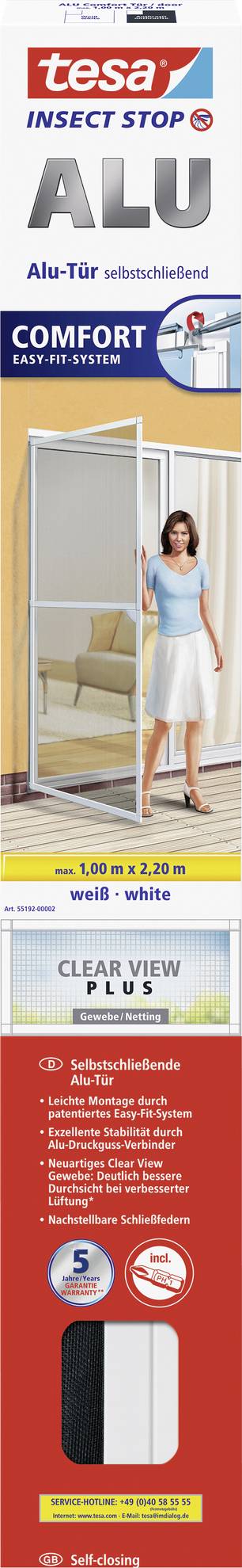 tesa ALU COMFORT 55192-00002-00 Tür-Fliegengitter (B x H) 1000 mm x 2200 mm Weiß 1 St.