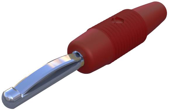 Ein roter Kartoffelschäler mit einem silbernen Metallklingenteil, das eine scharfe Kante hat. Ideal zum schnellen Schälen von Gemüse.