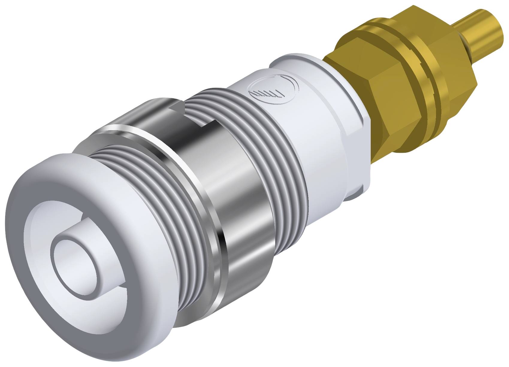 Ein Metallventil mit Gewinde und einem goldfarbenen Anschluss. Es ist ein technisches Bauteil, möglicherweise für Heizungs- oder Sanitärsysteme.