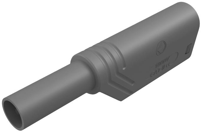 Ein grauer, zylindrischer Steckverbinder mit einem isolierenden Gehäuse. Geeignet für elektrische Verbindungen bei hoher Spannung.