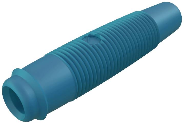 Ein blauer, zylindrischer Luftballonadapter mit geriffeltem Griff für einfaches Aufblasen.
