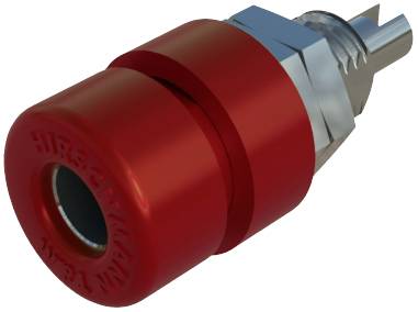 Roter elektrischer Bananenstecker mit Metallkontakt am Ende für sichere Kabelverbindungen in elektronischen Geräten.