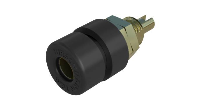 Ein schwarzer, zylindrischer Sensor mit einem goldfarbenen Anschluss, wahrscheinlich ein Temperatursensor, ist abgebildet.