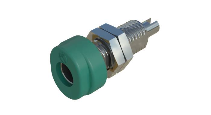 Metallventil mit grüner Kunststoffkappe, verwendet in hydraulischen Systemen.