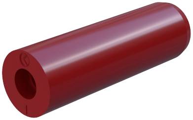 Rotes zylindrisches Bauteil mit einer kleinen Öffnung an einem Ende und einem Schraubensymbol, vermutlich zur elektrischen oder mechanischen Verbindung.