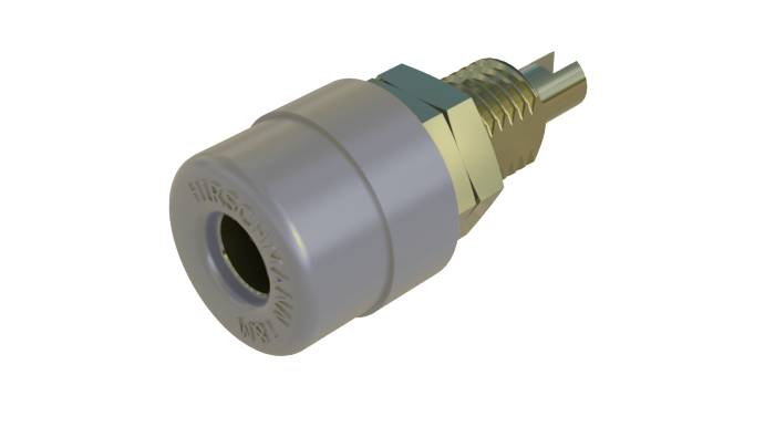 Ein metallener Luftkompressorfitting mit sechseckiger Mutter und zylindrischem Anschluss.