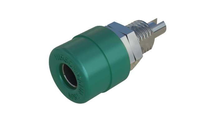 Ein grüner pneumatischer Schlauchanschluss mit metallischem Gewinde, geeignet für den Anschluss an Druckluftsysteme.