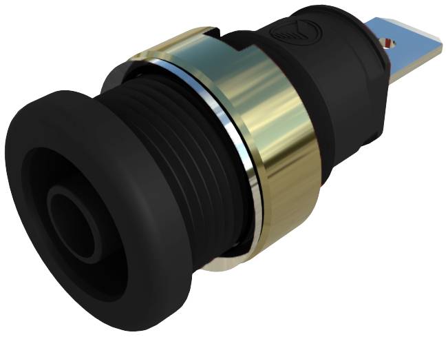 Schwarzer Zigarettenanzünder-Stecker mit goldenem Ring und blauem Anschlussstück, verwendet zum Anschließen an Fahrzeugstromquellen.