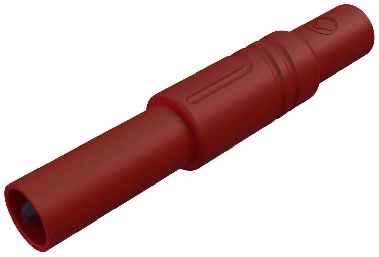 Rotes zylindrisches Kunststoffteil mit geripptem Griff und abgerundeten Enden, verwendet als Isolierhülse oder Verbindungselement.