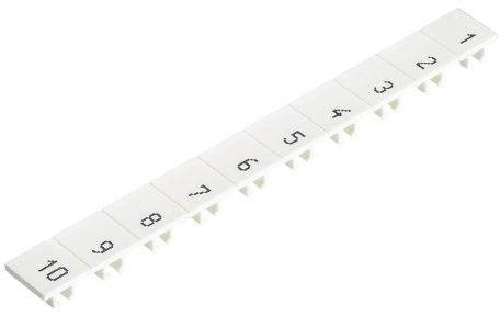 Weiße Steckbrücke mit den Zahlen 1 bis 10, die die Verbindung zwischen verschiedenen Kontakten in einem elektronischen Bauteil ermöglicht.