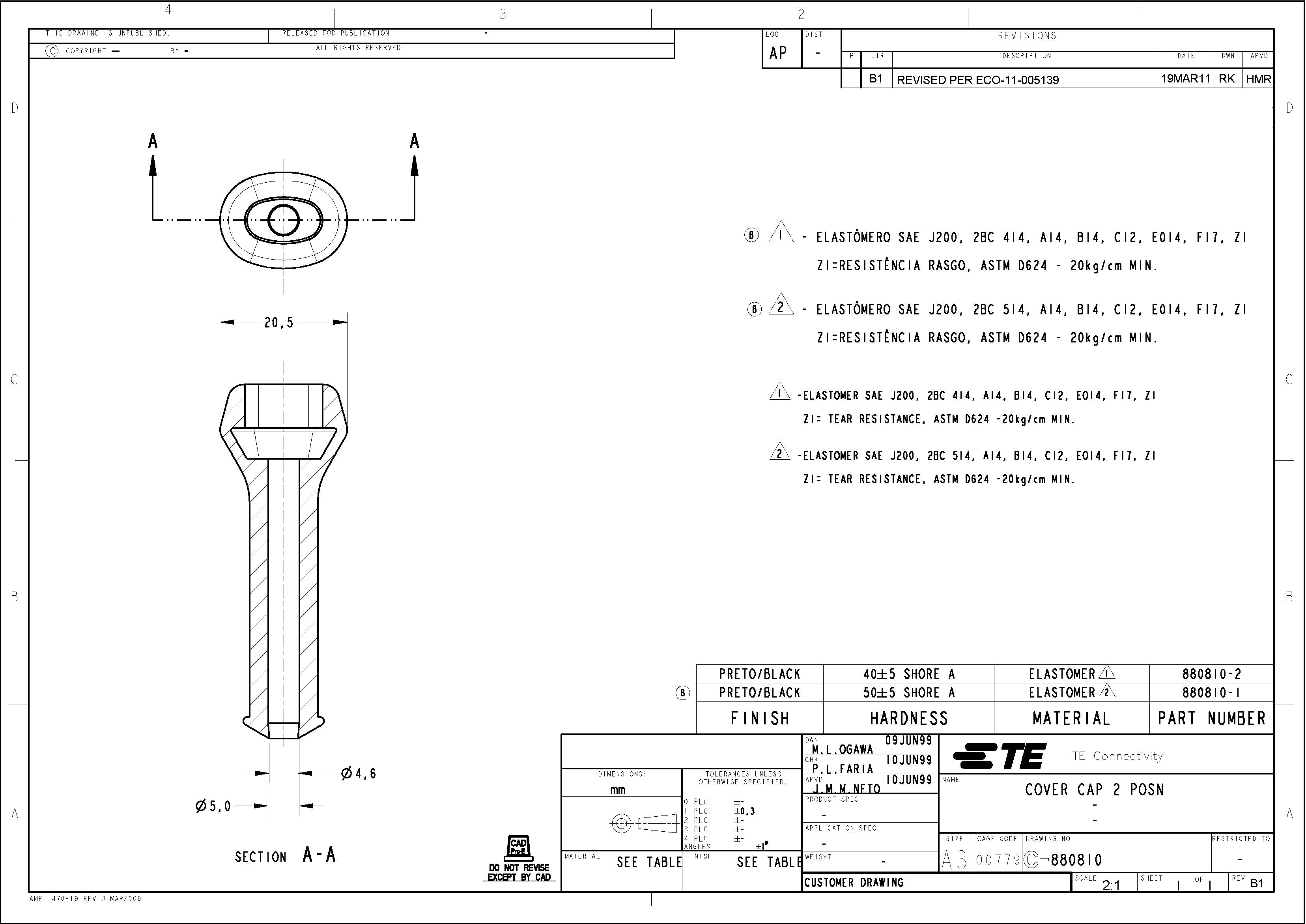 TE Connectivity AMP-SUPERSEAL-Steckverbinder IP67 Schutzkappe Pole: 2 AMP-Superseal 880810-1 Inhalt
